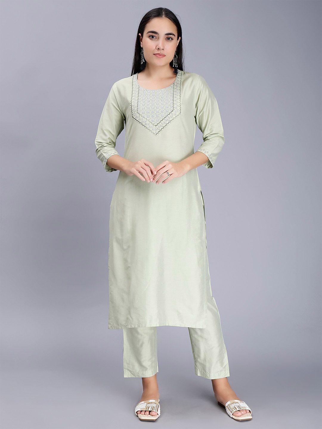 soan floral yoke design thread work straight kurta