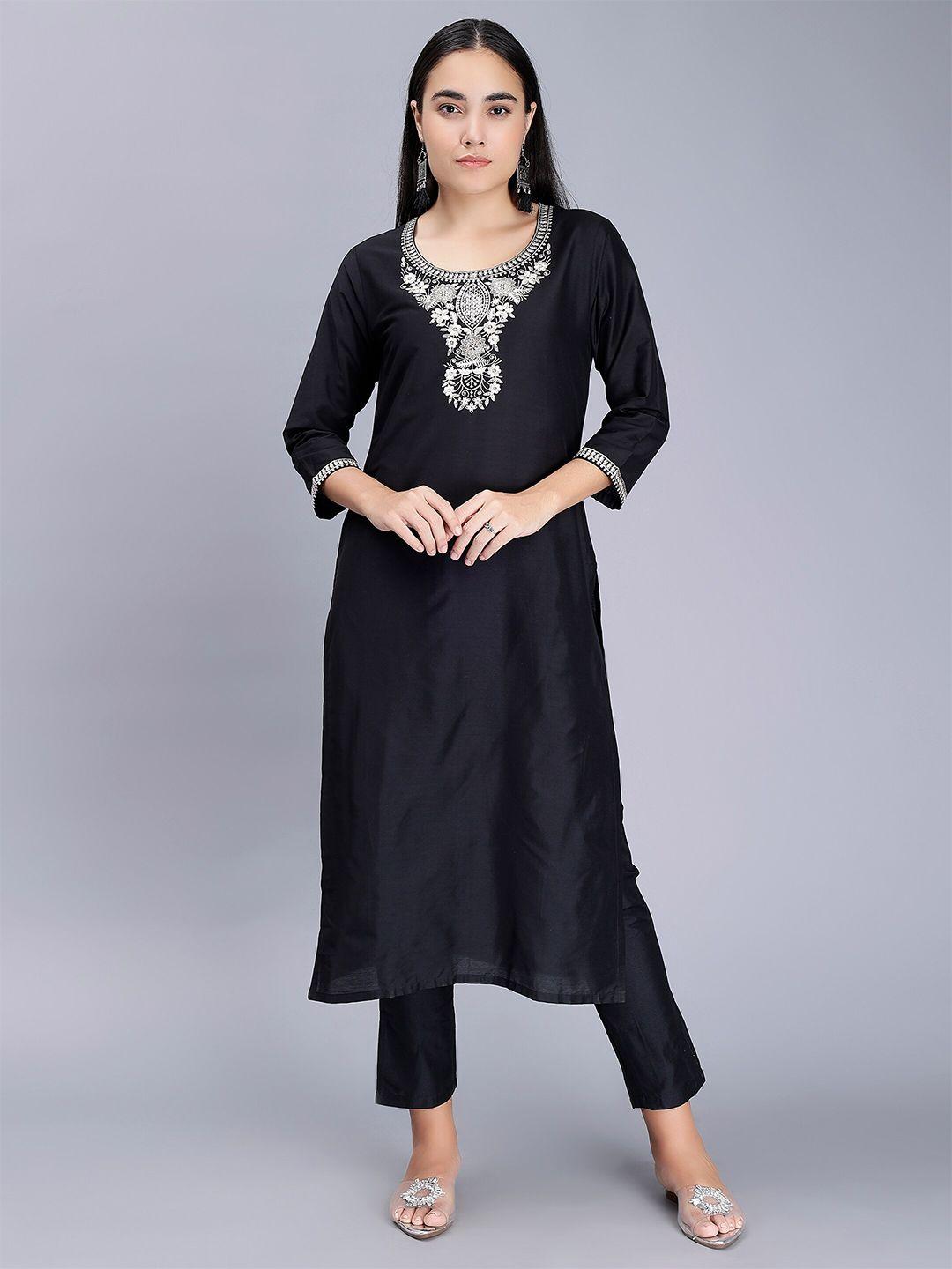 soan floral yoke design thread work straight kurta