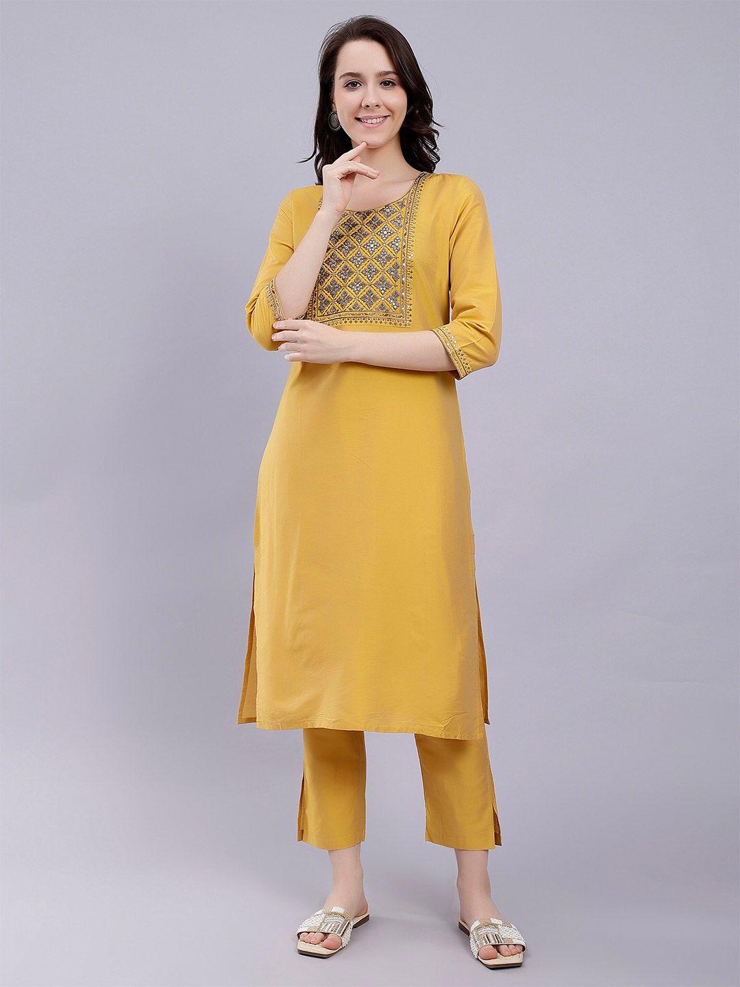 soan floral yoke design sequinned straight kurta