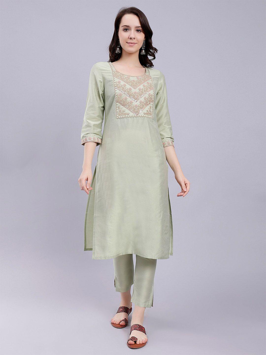 soan floral yoke design thread work straight kurta