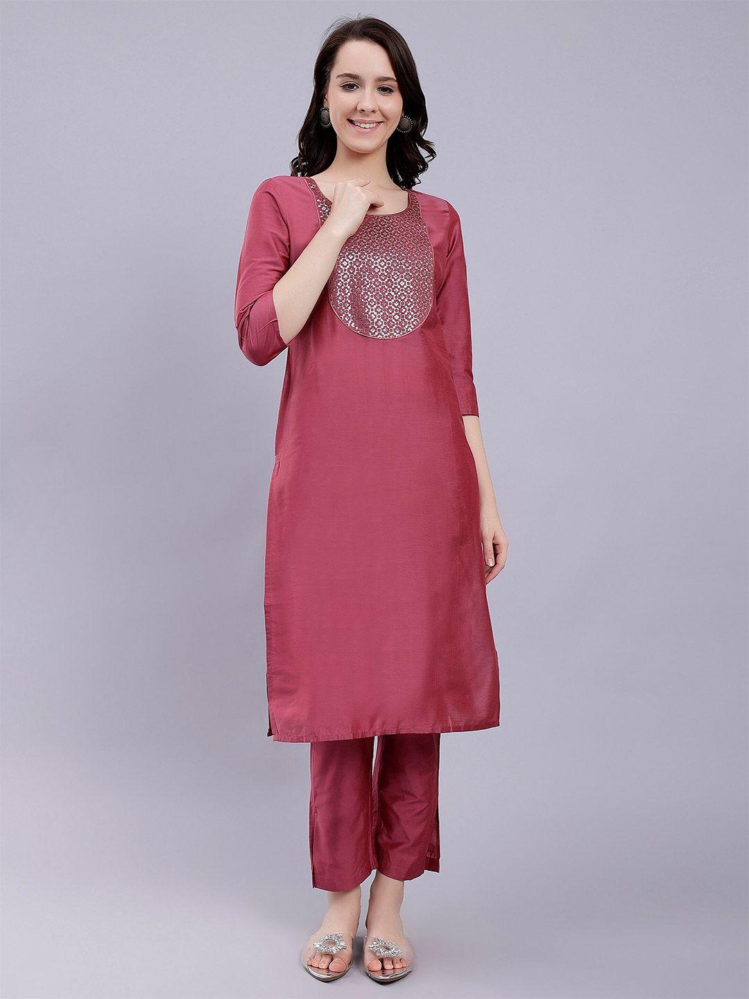 soan geometric yoke design sequinned straight kurta