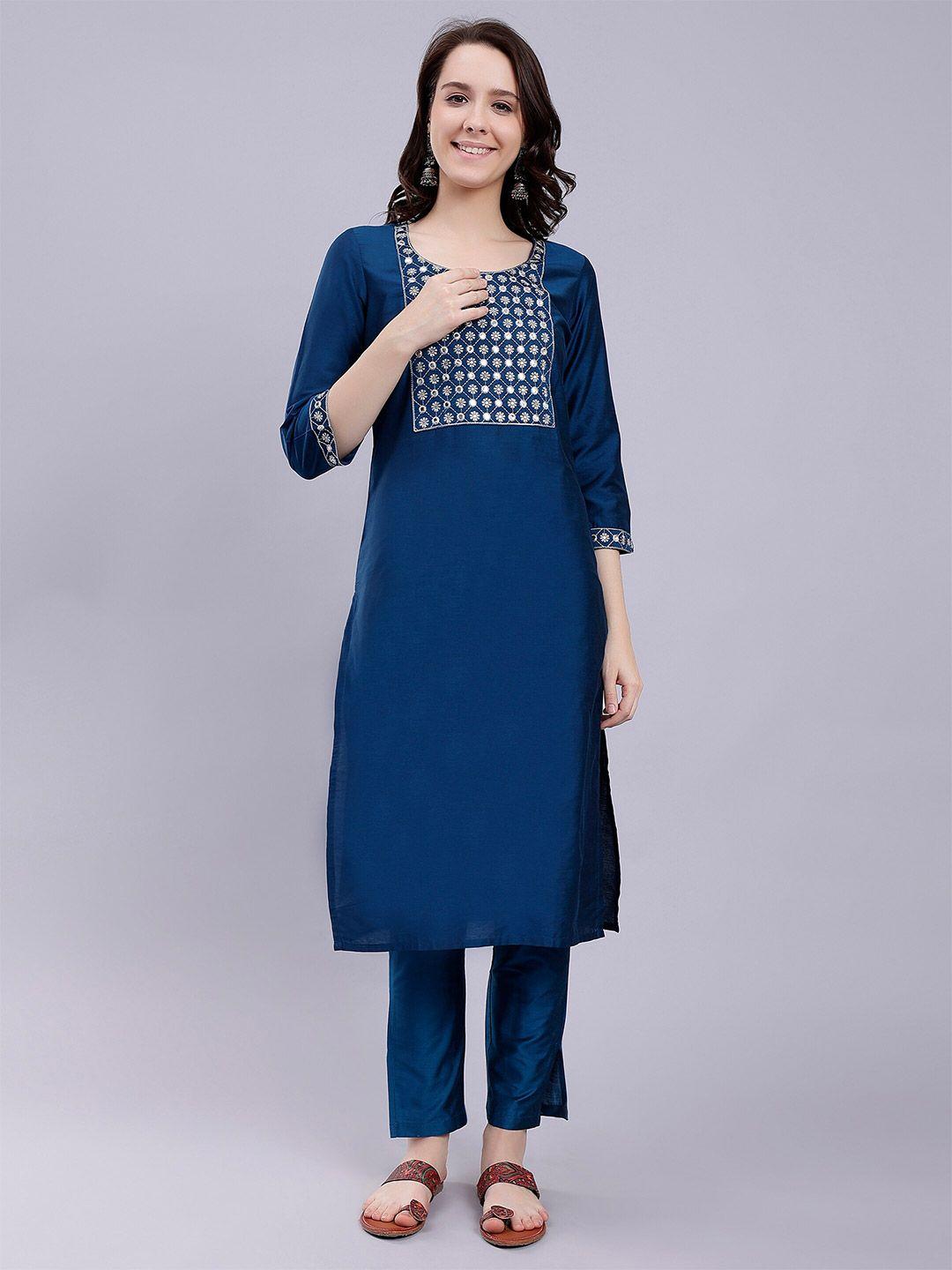 soan geometric yoke design mirror work straight kurta