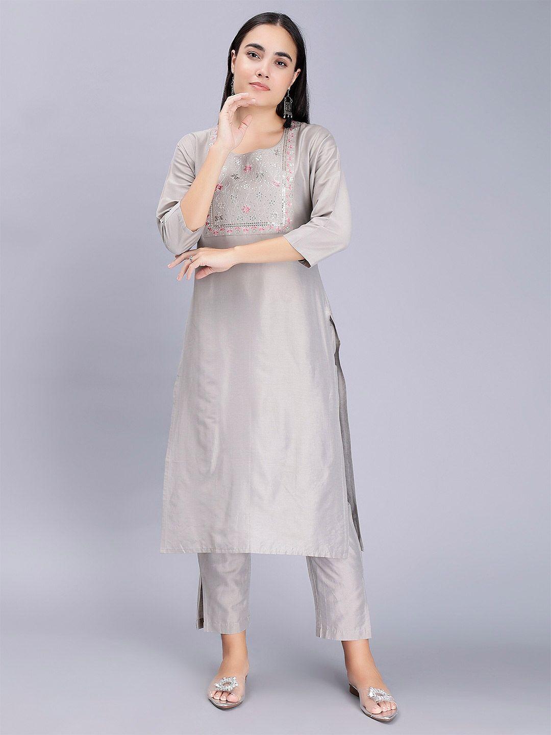 soan floral yoke design thread work straight kurta