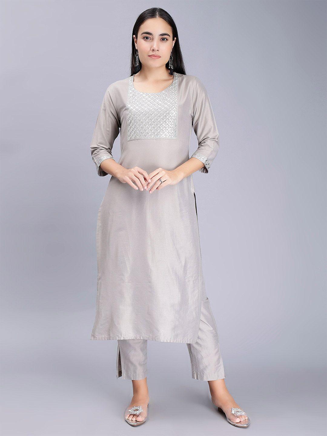 soan ethnic motifs sequinned embroidered yoke design straight kurta