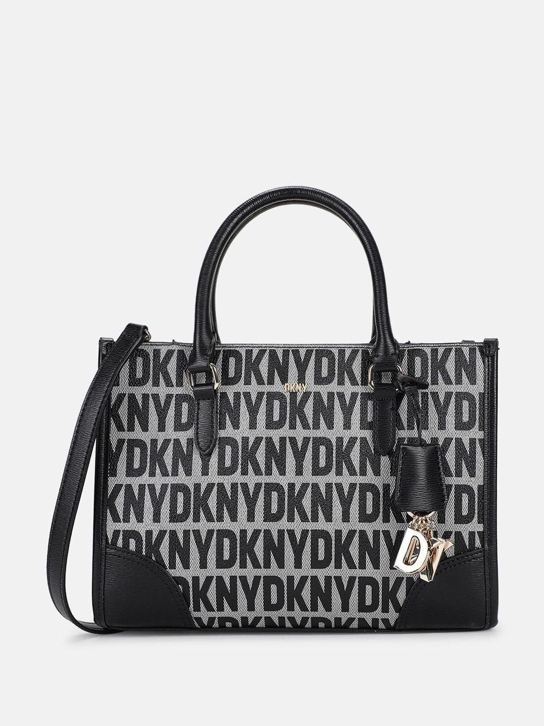 dkny typography printed structured handheld bag