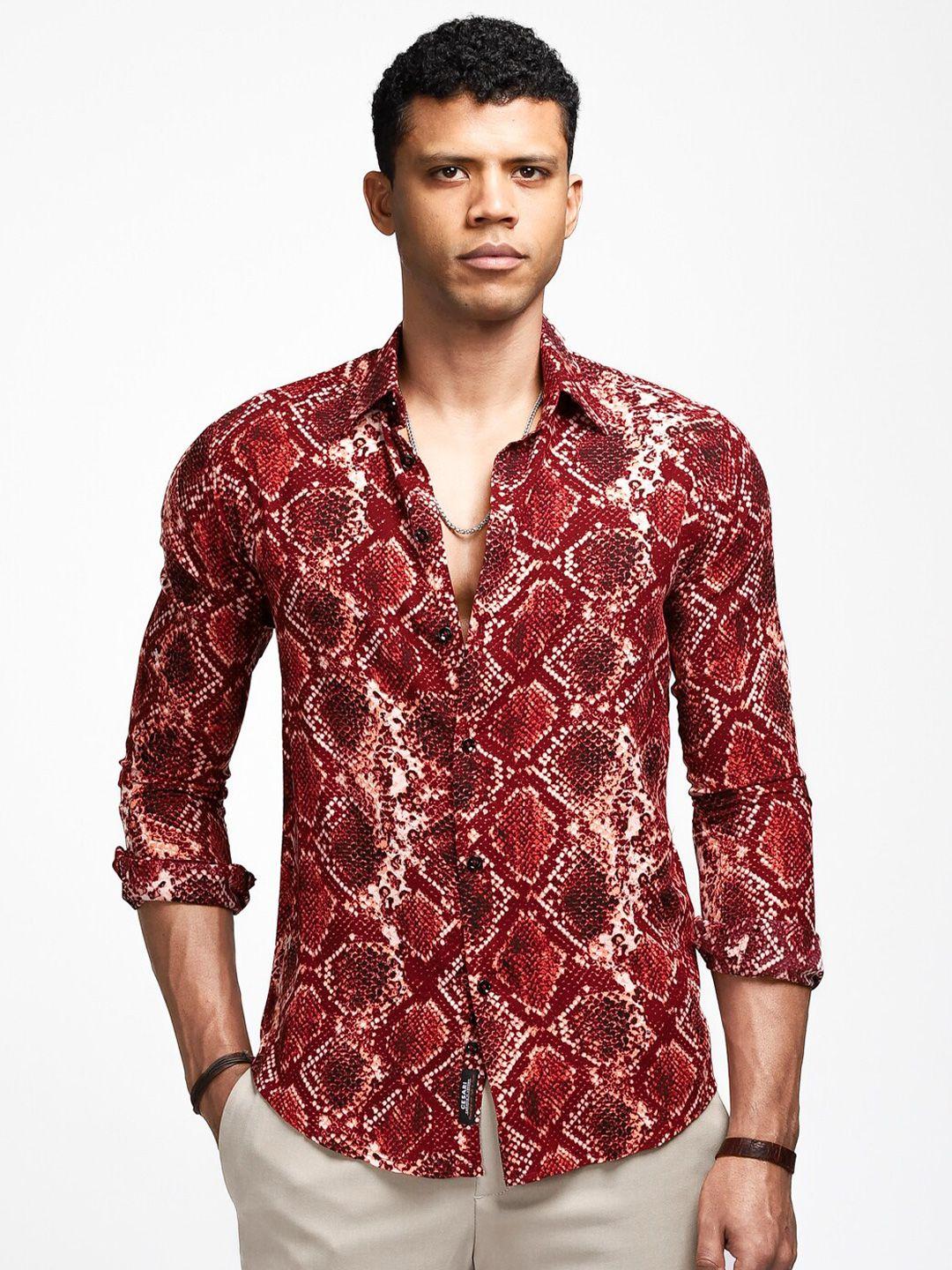 cesari london men red premium slim fit animal printed casual shirt