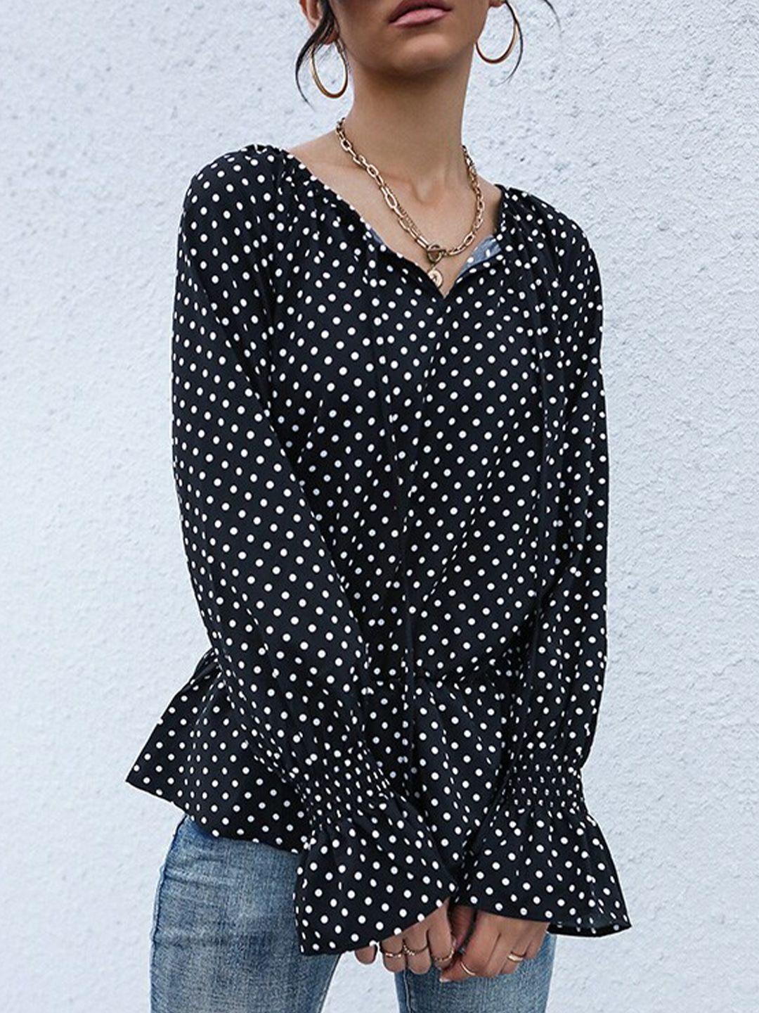 stylecast polka dots print tie-up neck poet sleeves top