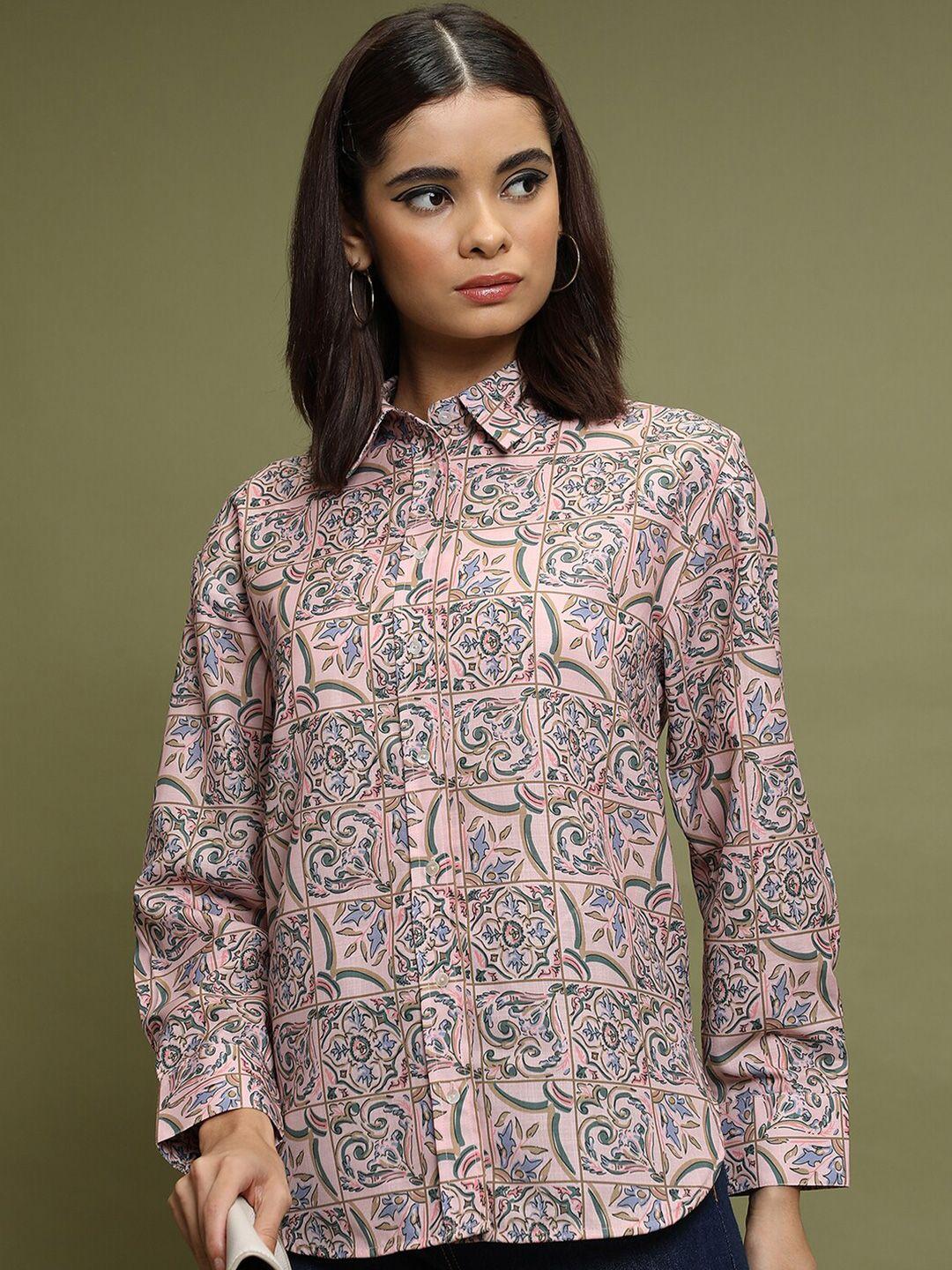 vishudh pink ethnic motifs printed casual shirt