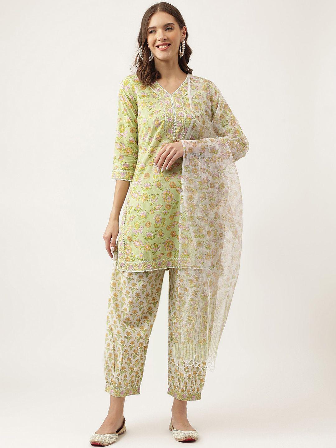 kalini floral printed gotta patti pure cotton kurta with salwar & dupatta