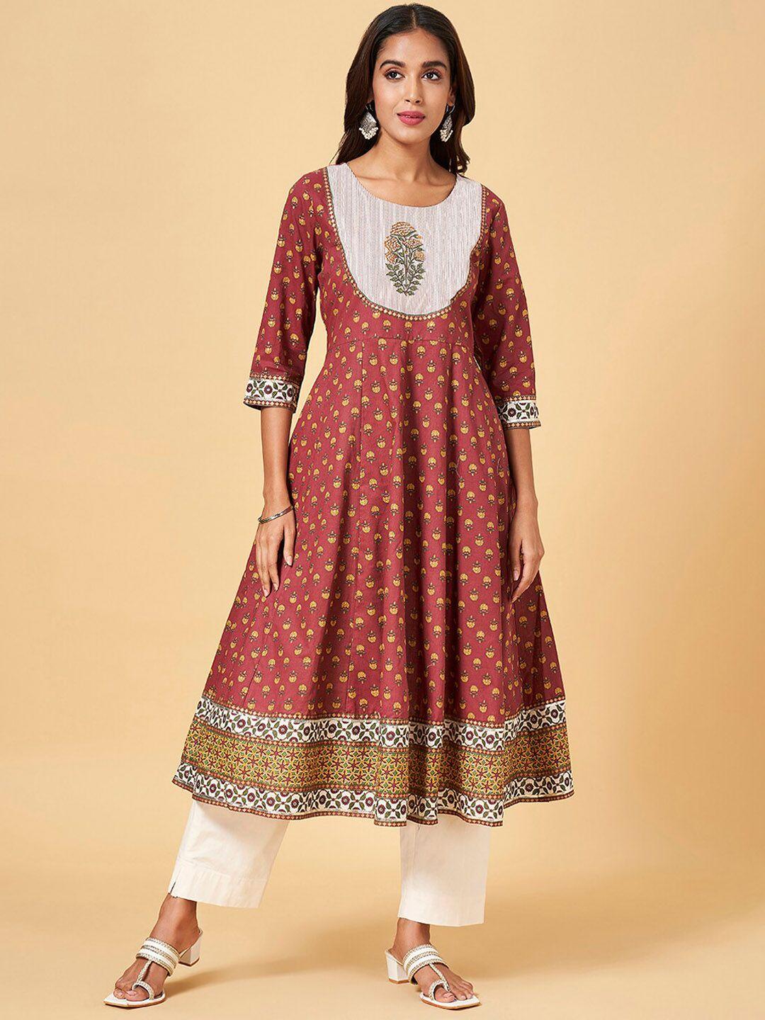 rangmanch by pantaloons ethnic motifs printed anarkali cotton kurta