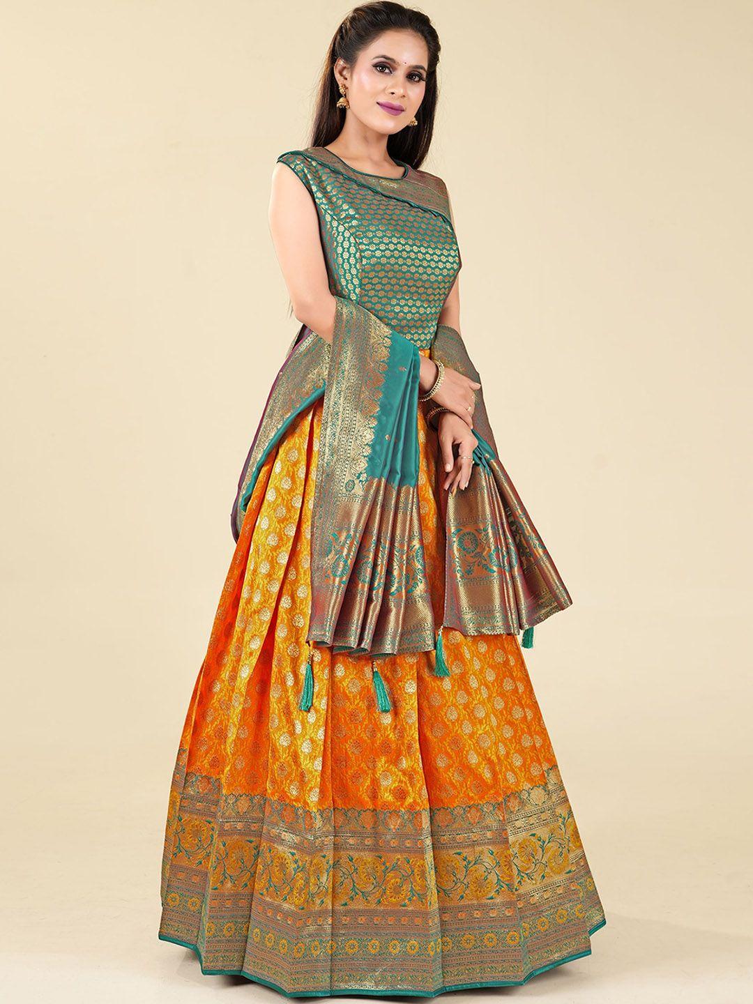 odette  ethnic motif woven design silk maxi banarasi fit & flare ethnic dress with dupatta