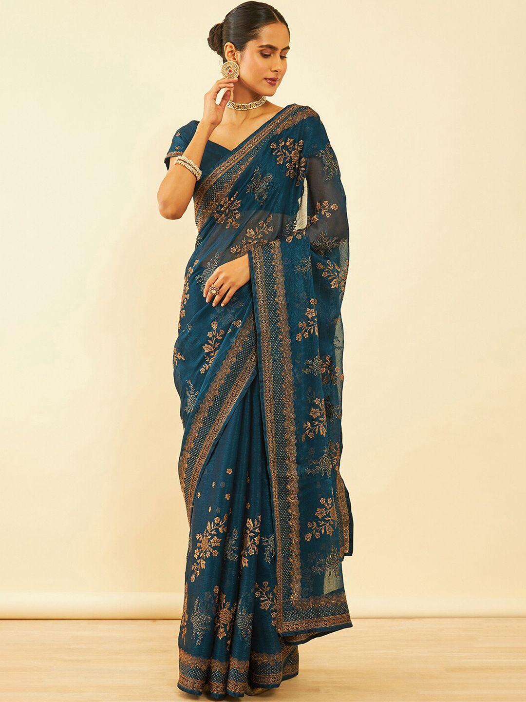 soch floral embroidered zari saree