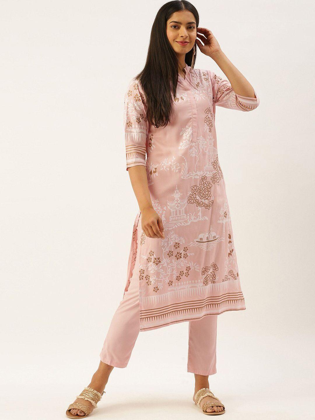 instafab floral printed mandarin collar kurta with trousers