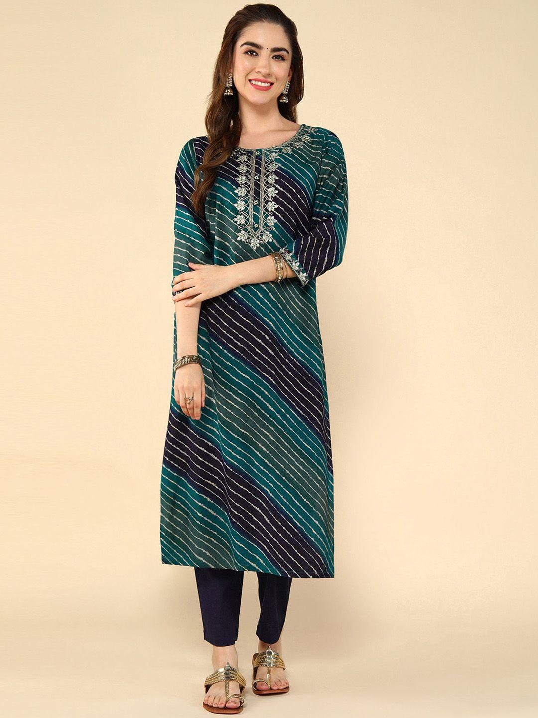 kalini leheriya printed round neck thread work cotton straight kurta