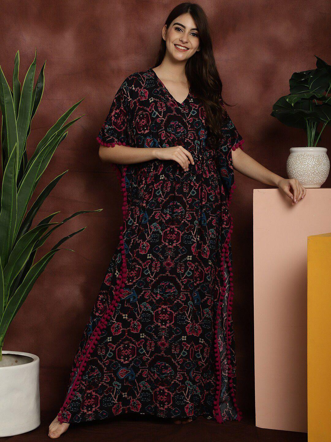 boston club ethnic motifs printed kaftan maxi nightdress