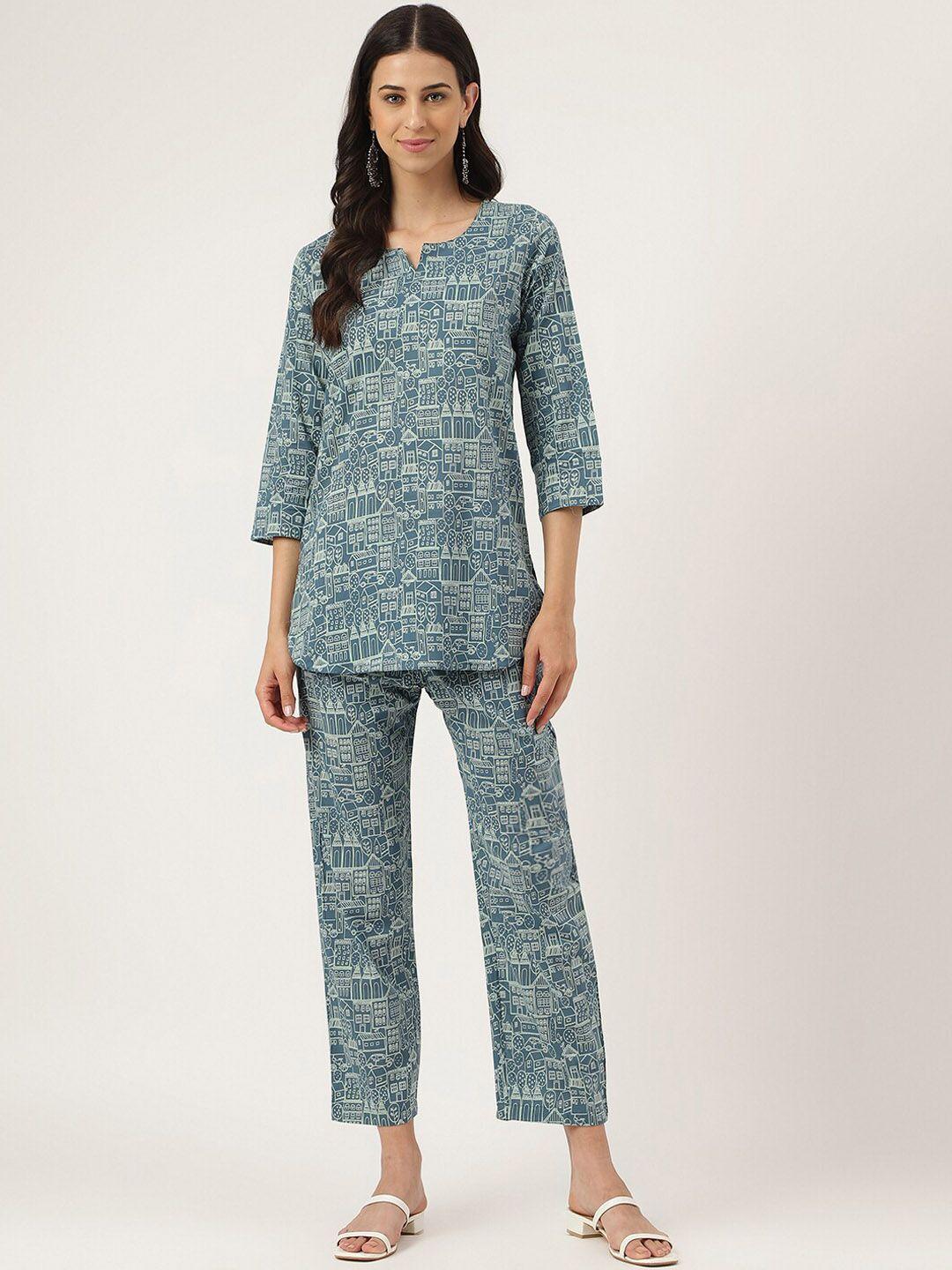 kalini printed pure cotton tunic with trouser