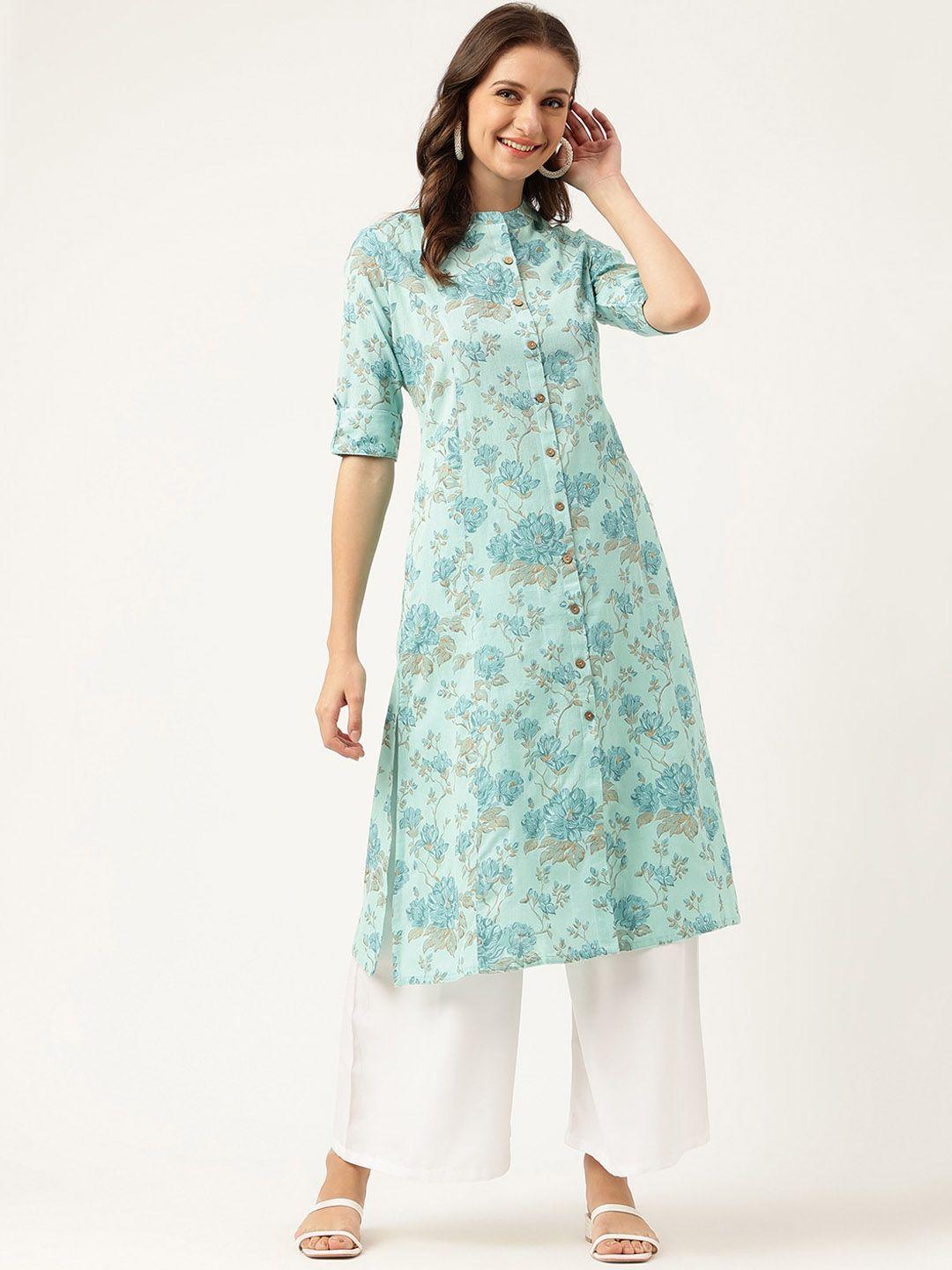 kalini floral printed mandarin collar cotton a-line kurta