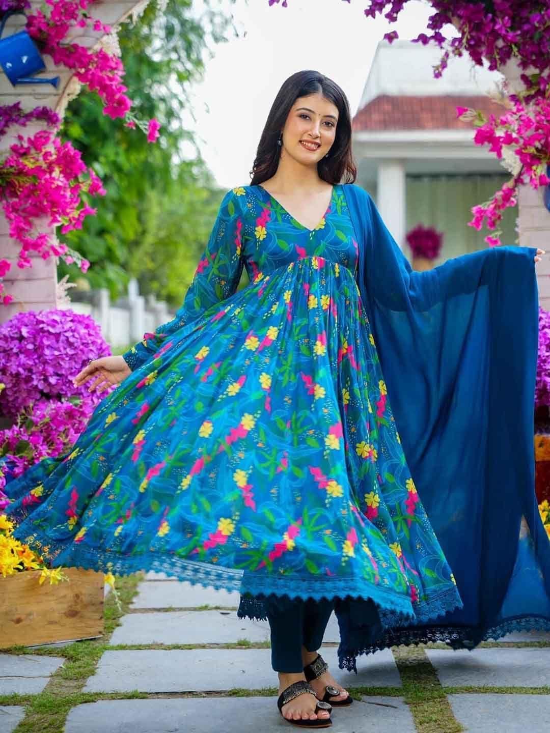 estela floral printed kurta with trousers & dupatta