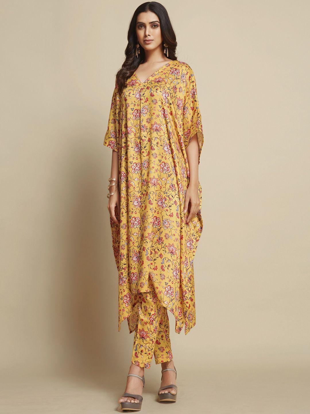 sangria floral printed kaftan kurta with trousers