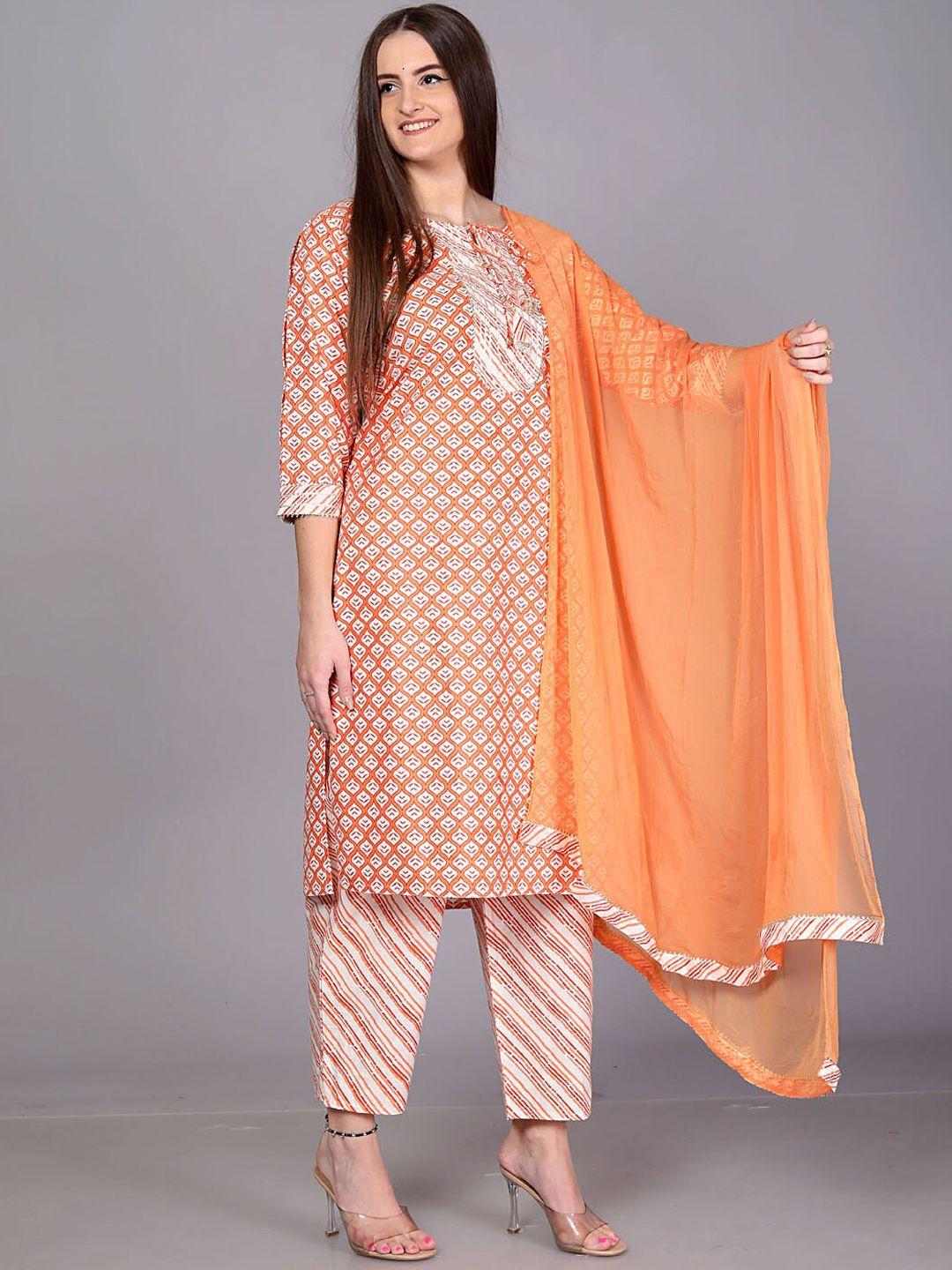 kalini ethnic motifs printed gotta patti pure cotton kurta with trousers & dupatta