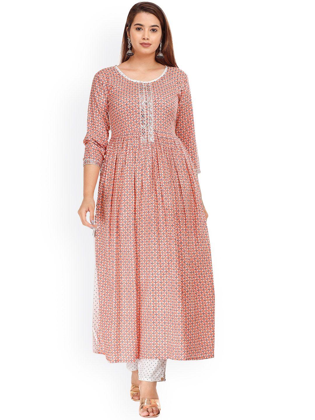 kalini ethnic motifs printed miror work detailed a-line kurta with trouser