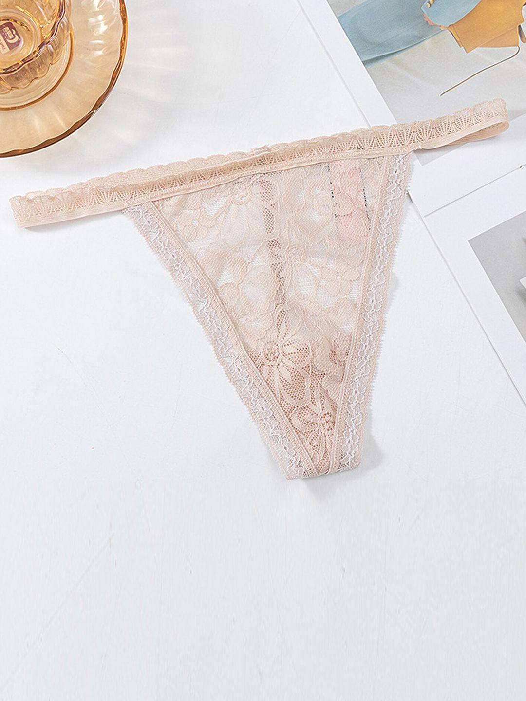 lulu & sky floral self design lace t-strap thong briefs