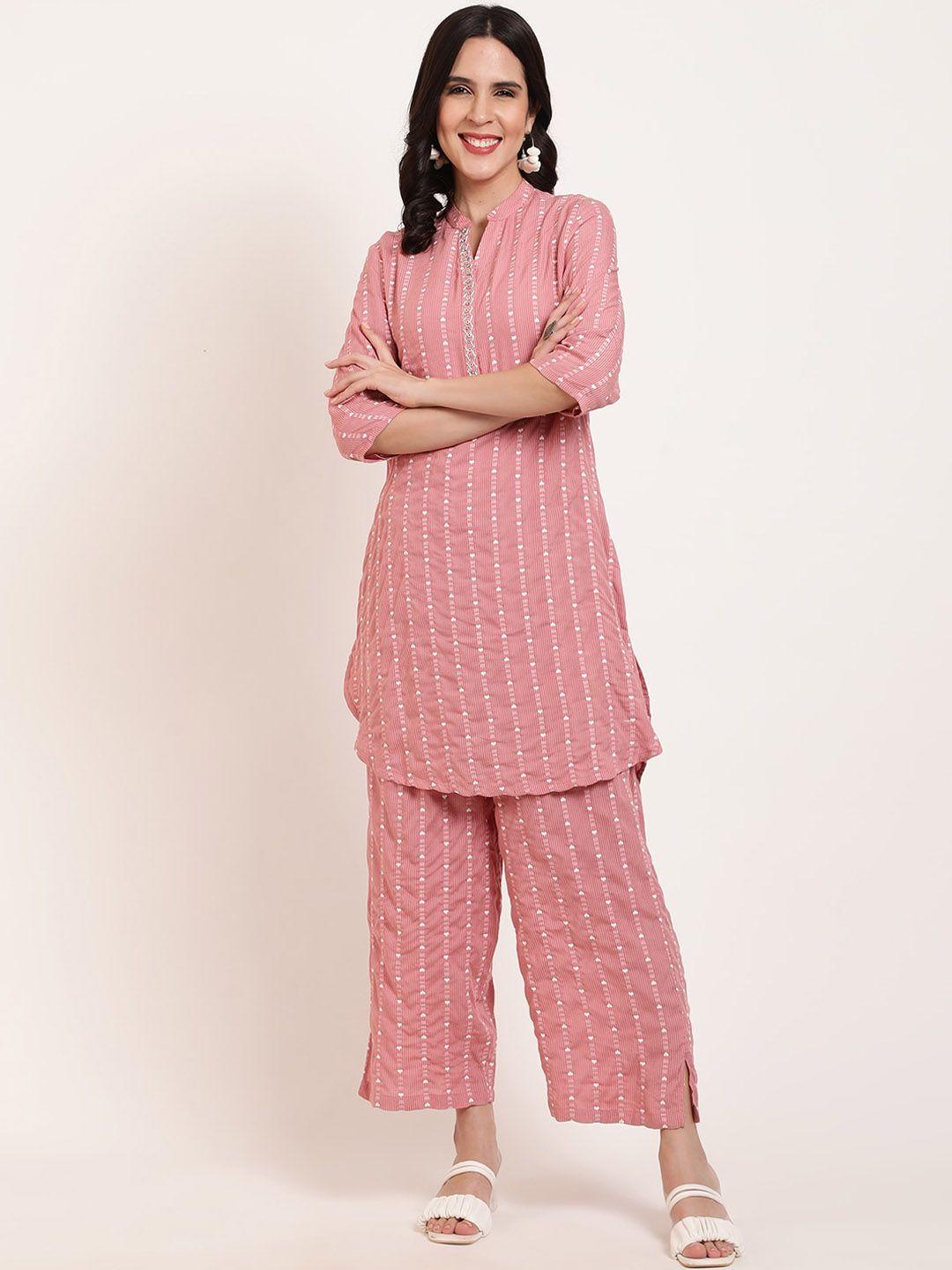 ffu striped mandarin collar kurta with palazzos