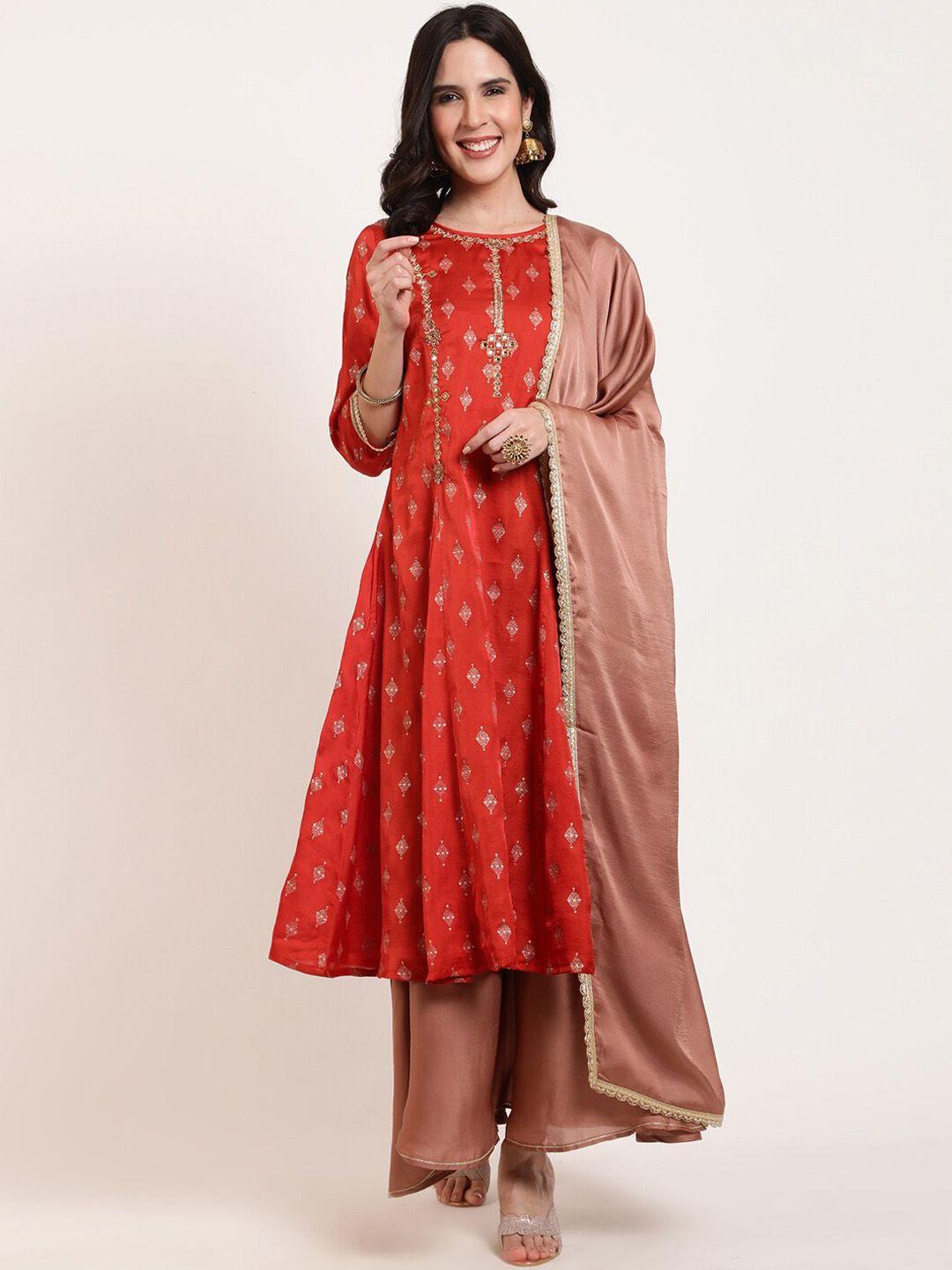 ffu ethnic motifs printed thread work a-line kurta with sharara & dupatta