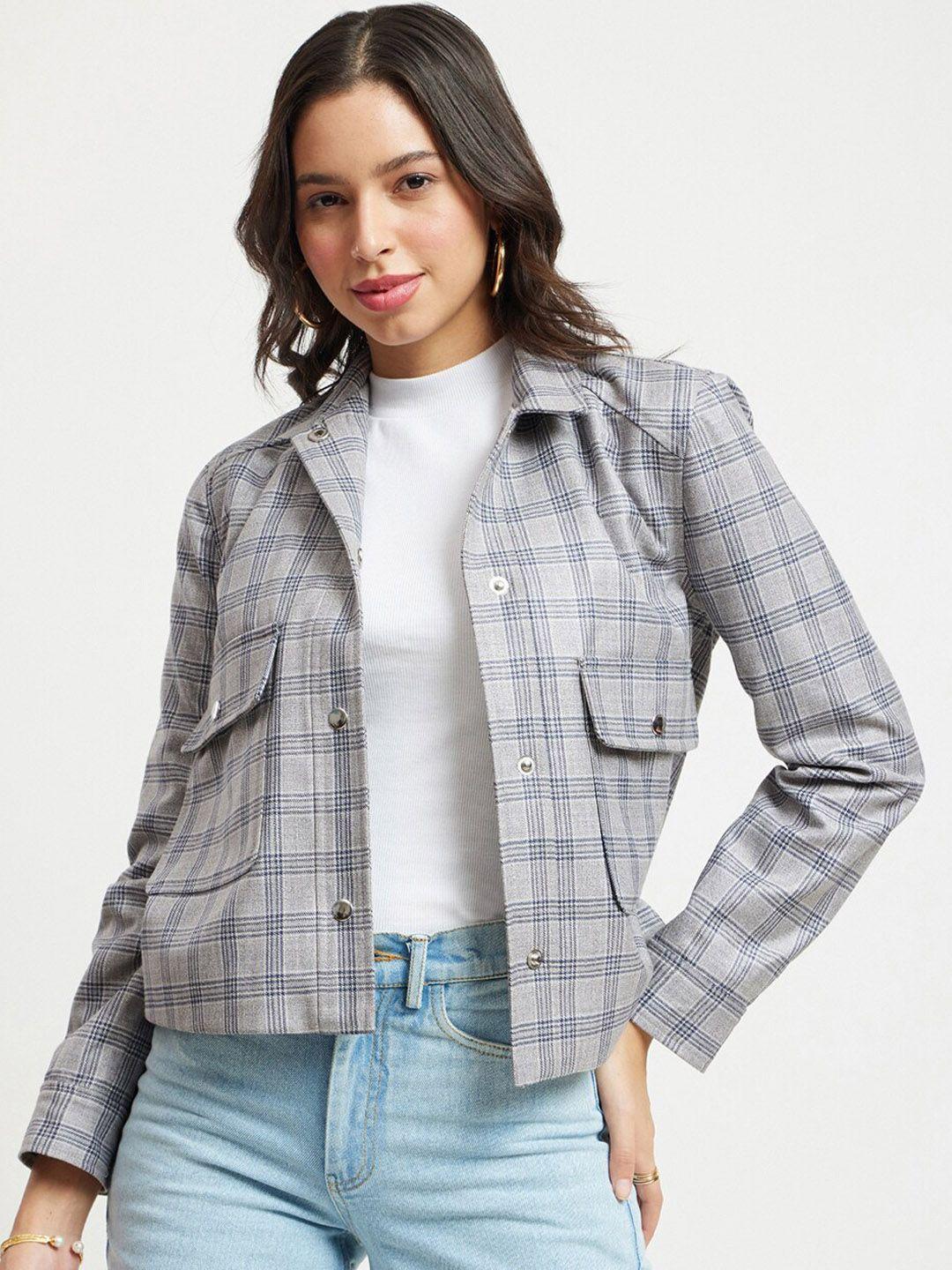 fablestreet checked crop tailored jacket