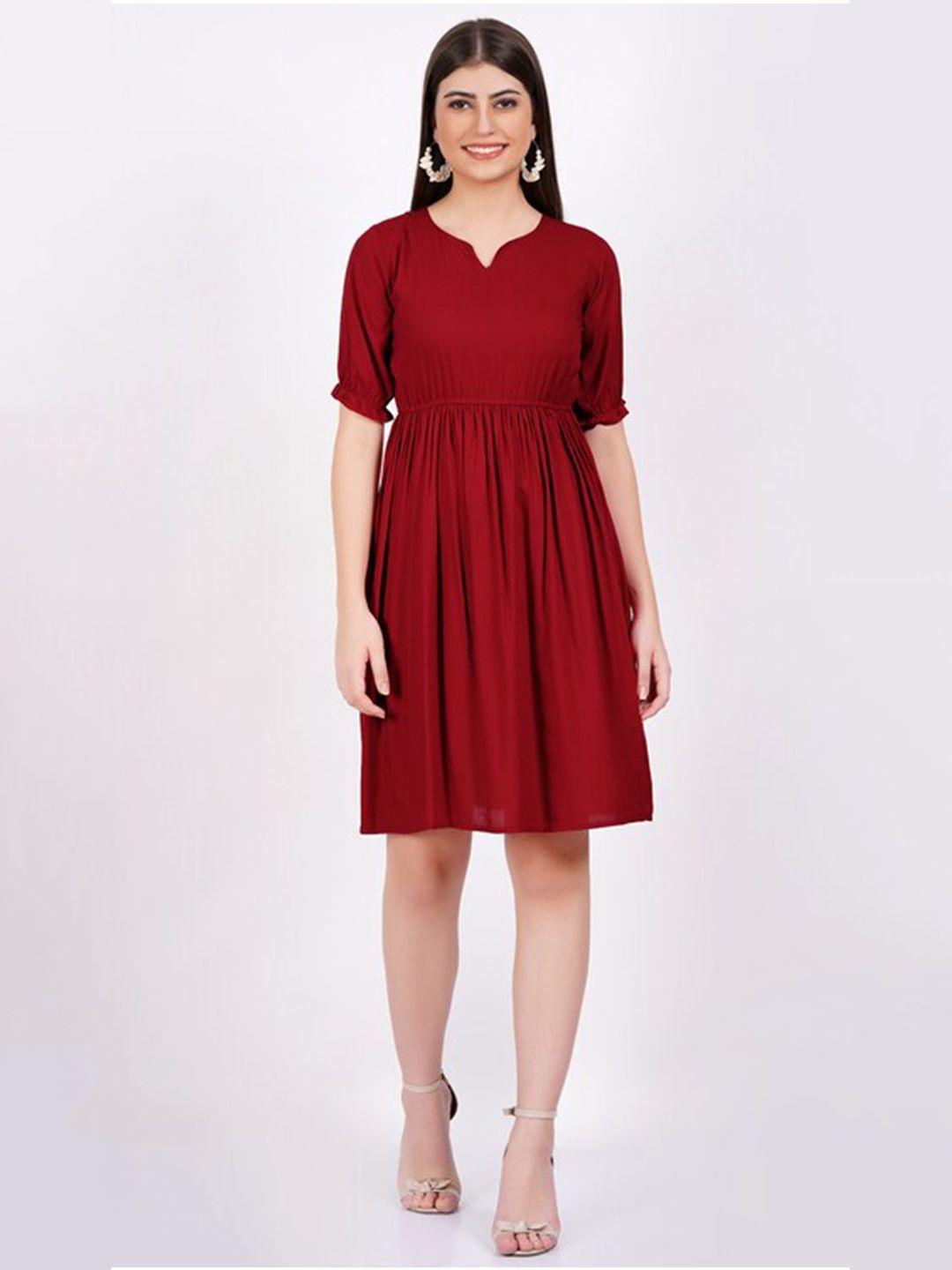 dressar v-neck puff sleeves gathered liva fit & flare dress