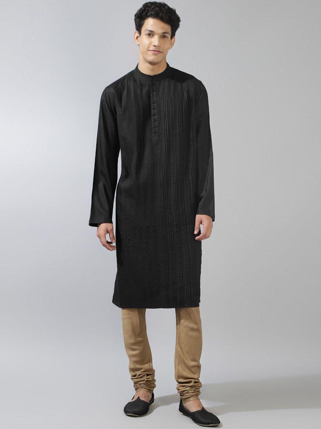 fabindia striped band collar straight kurta