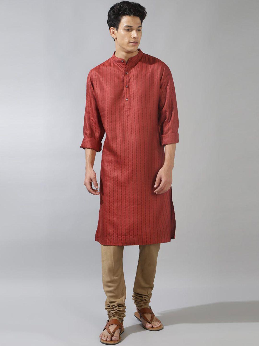 fabindia striped mandarin collar straight kurta