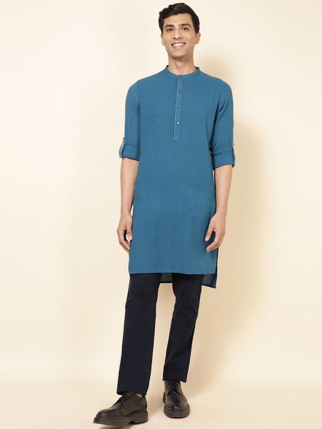 fabindia band collar straight cotton kurta