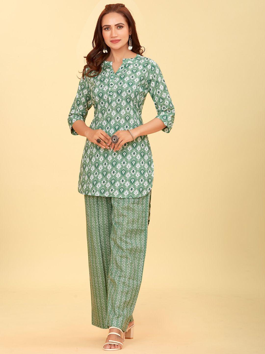 chansi ethnic motifs printed mandarin collar regular kurta with palazzos