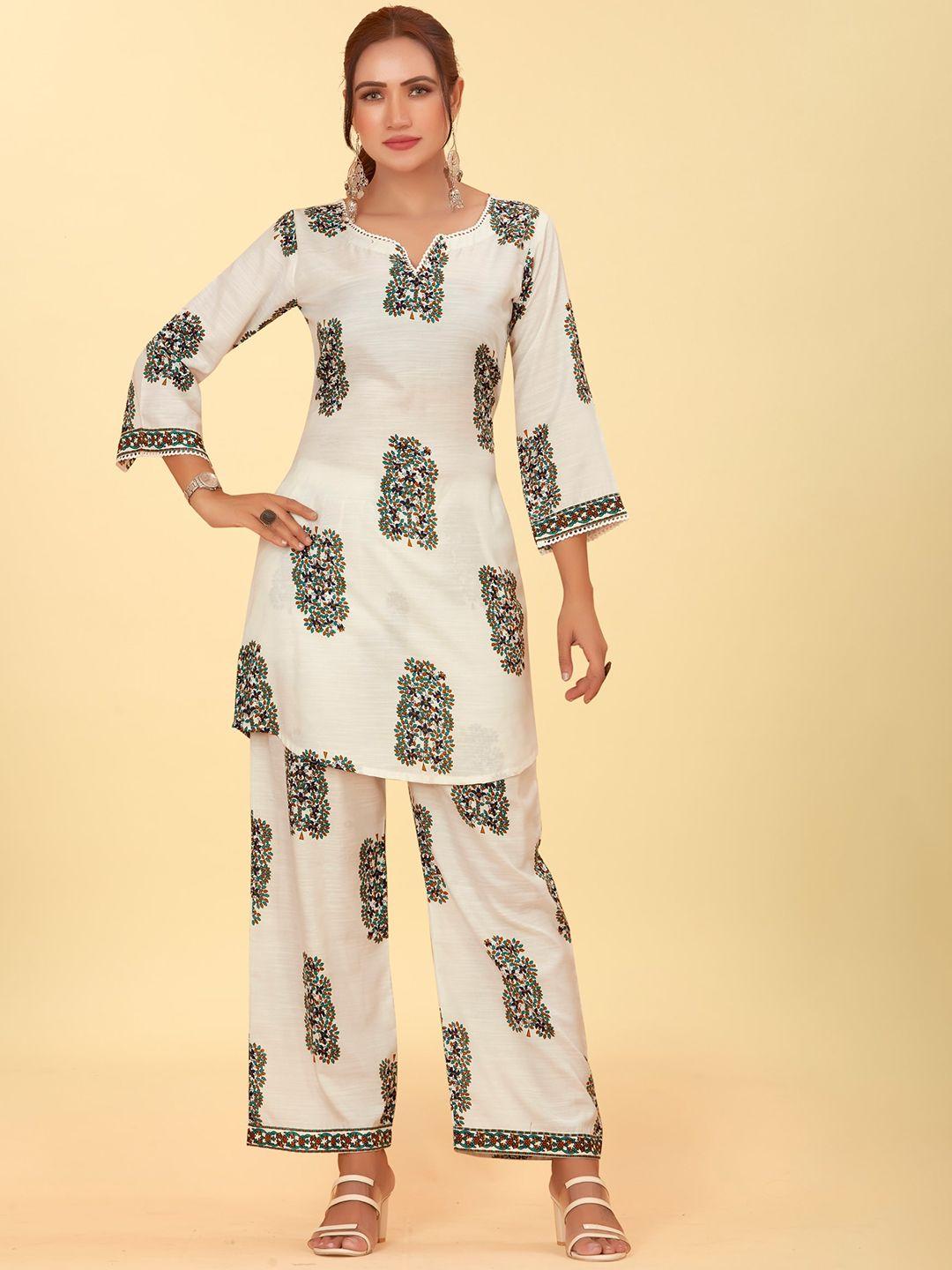 chansi floral printed round neck regular kurta with palazzos