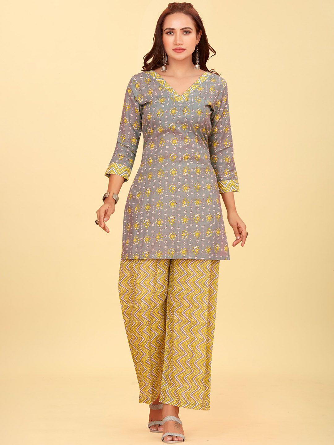 chansi ethnic motifs printed straight kurta & trousers