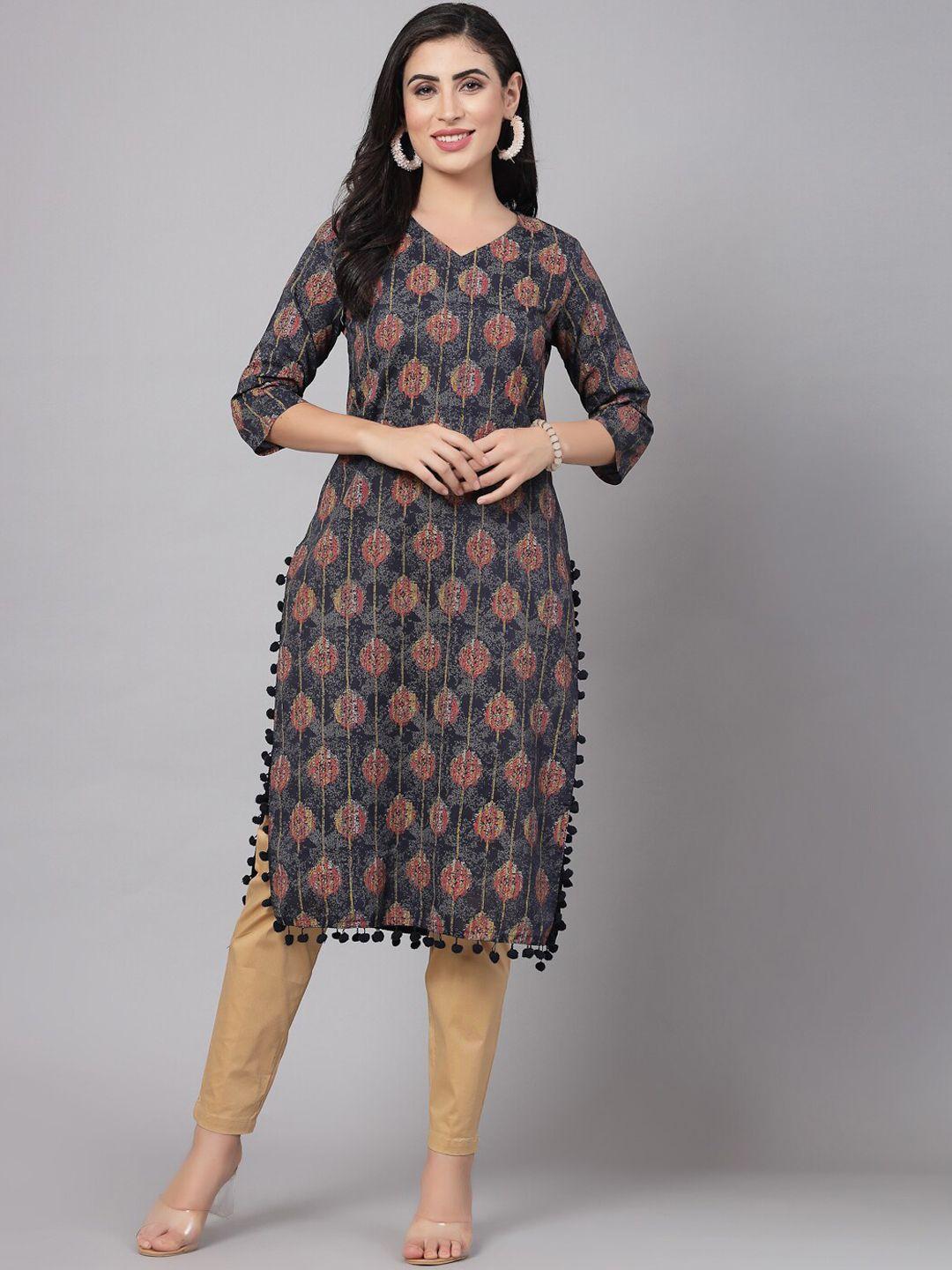 kalini abstract printed v-neck straight kurta