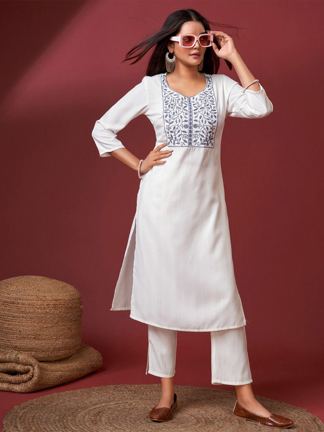 soan floral embroidered yoke design straight kurta