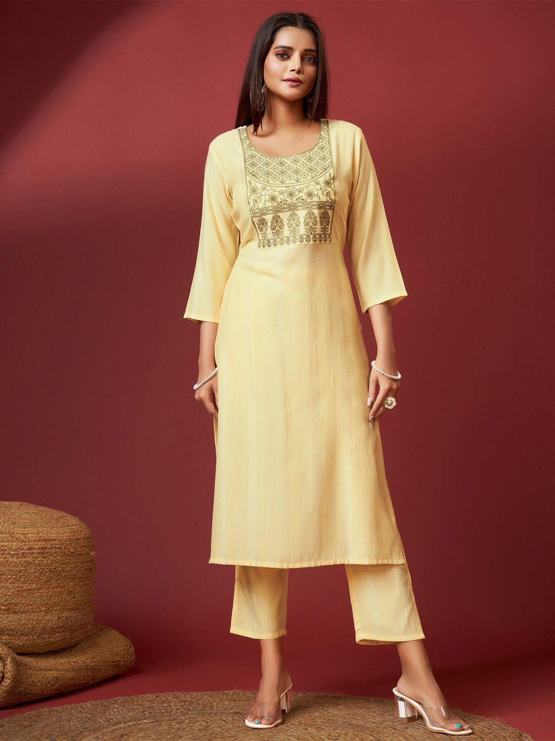 soan floral embroidered yoke design straight kurta