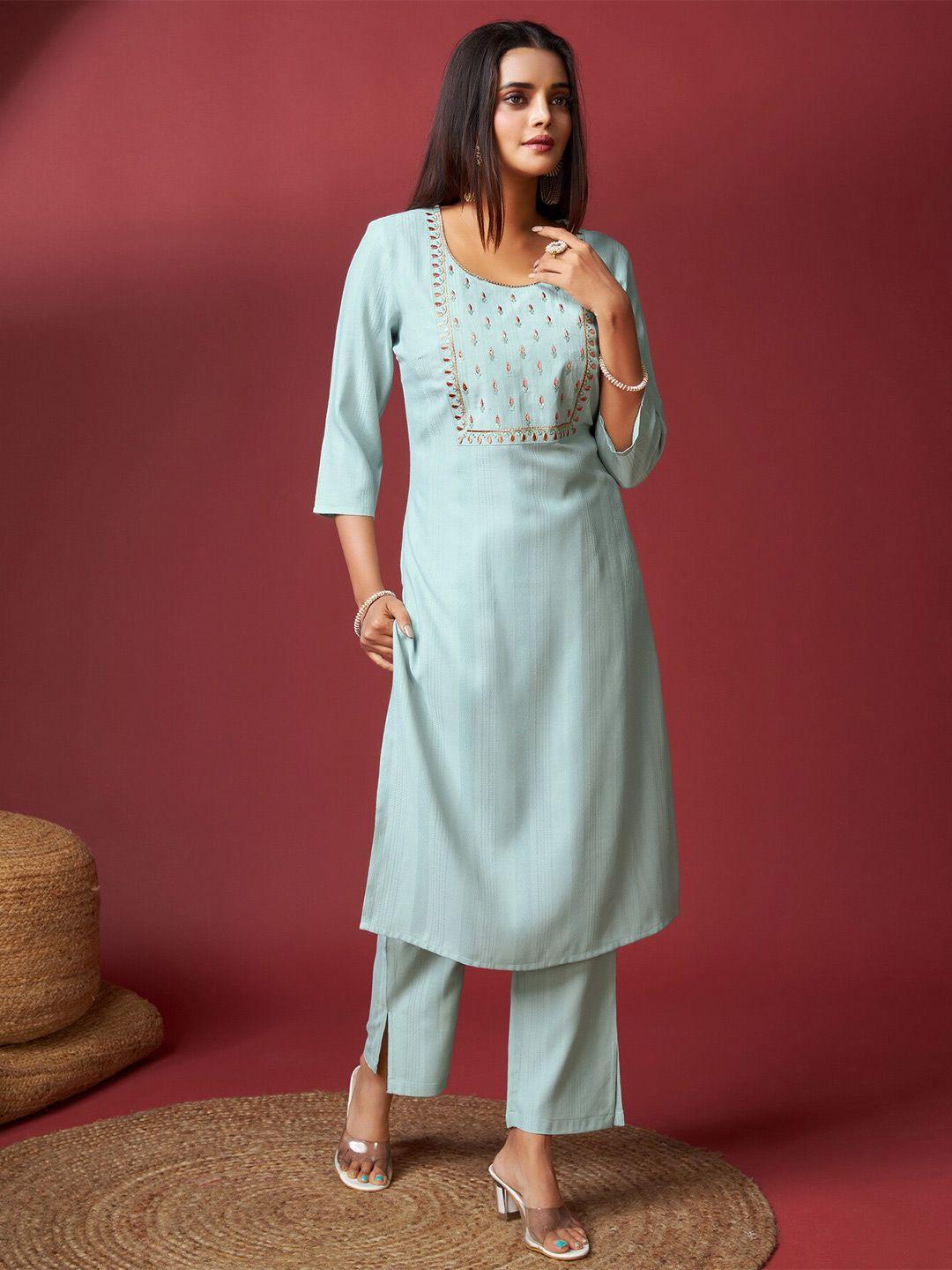 soan ethnic motifs yoke design sequinned straight kurta