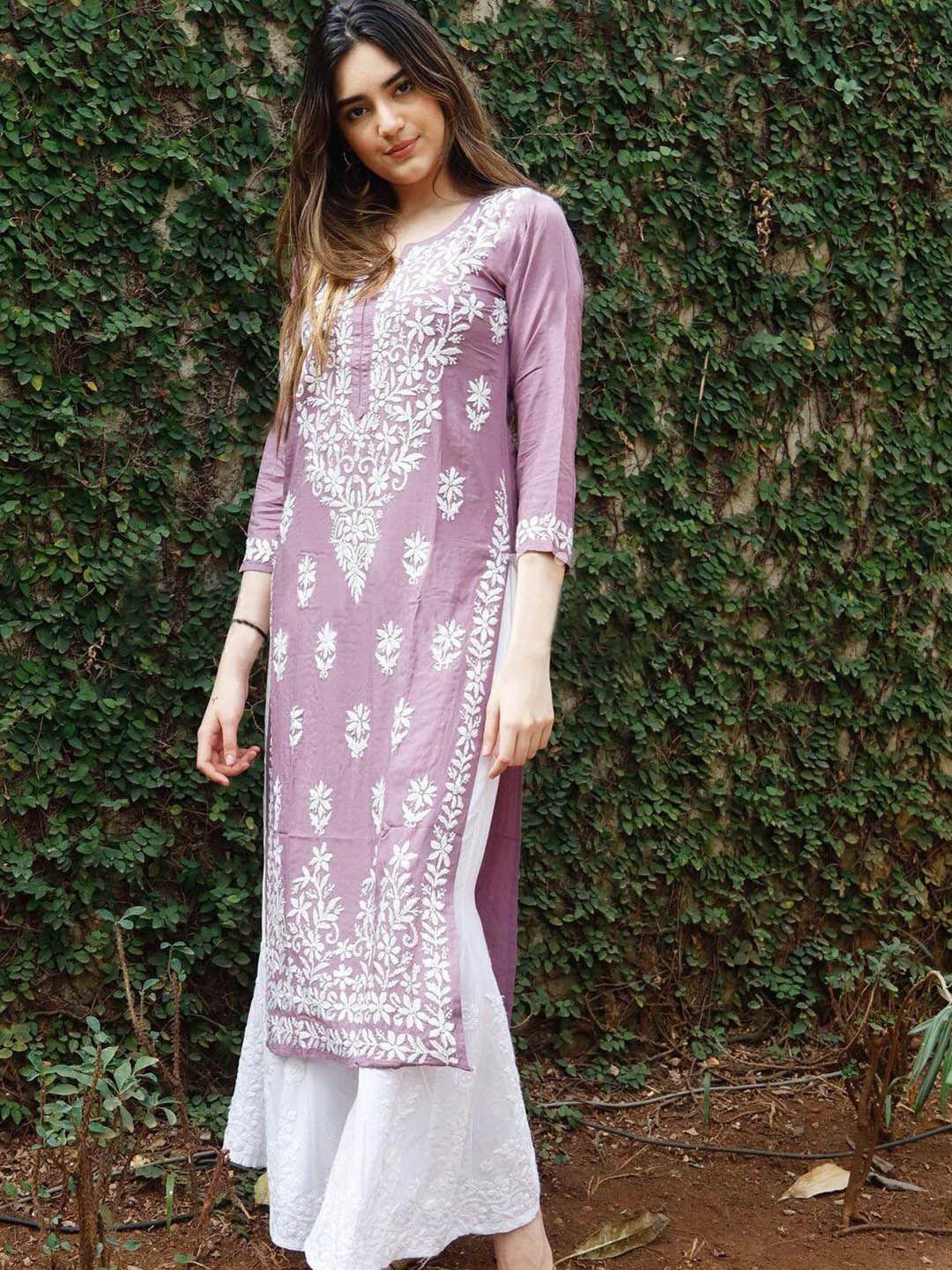 kalini ethnic motifs embroidered thread work cotton straight kurta