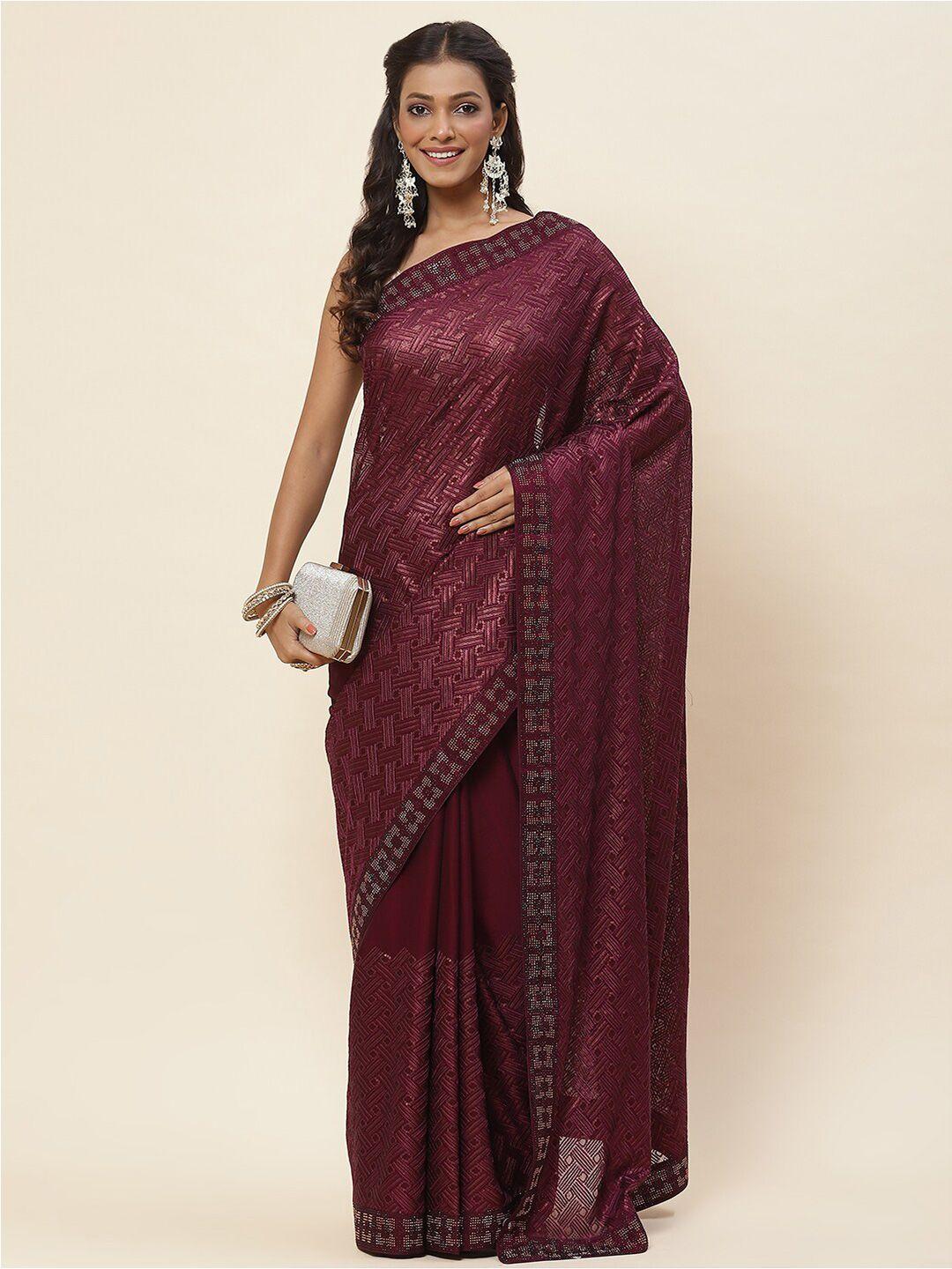 meena bazaar geometric self design embellished border saree