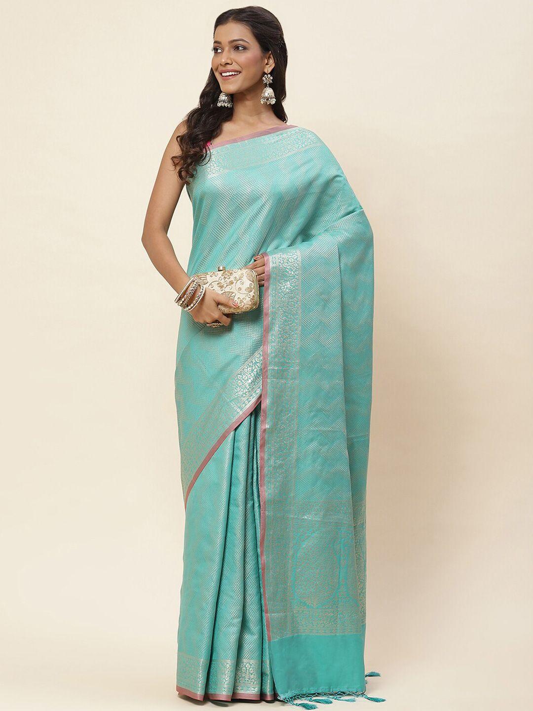 meena bazaar geometric woven design zari banarasi saree