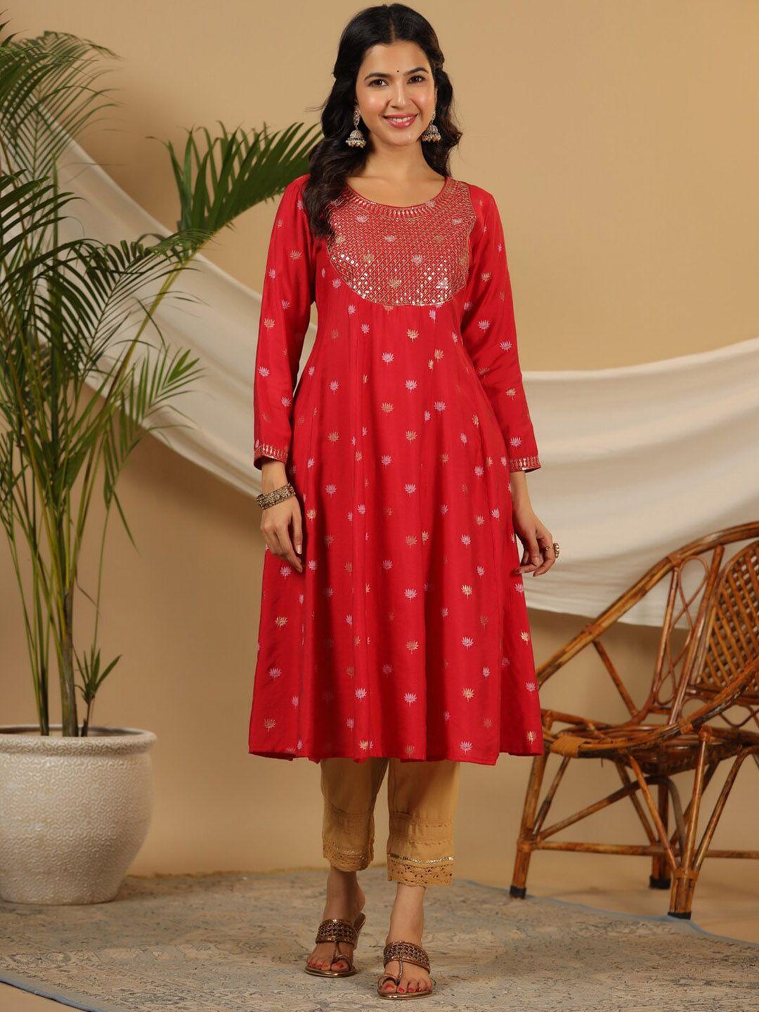 juniper floral woven designed regular sequinned liva kurta with trousers