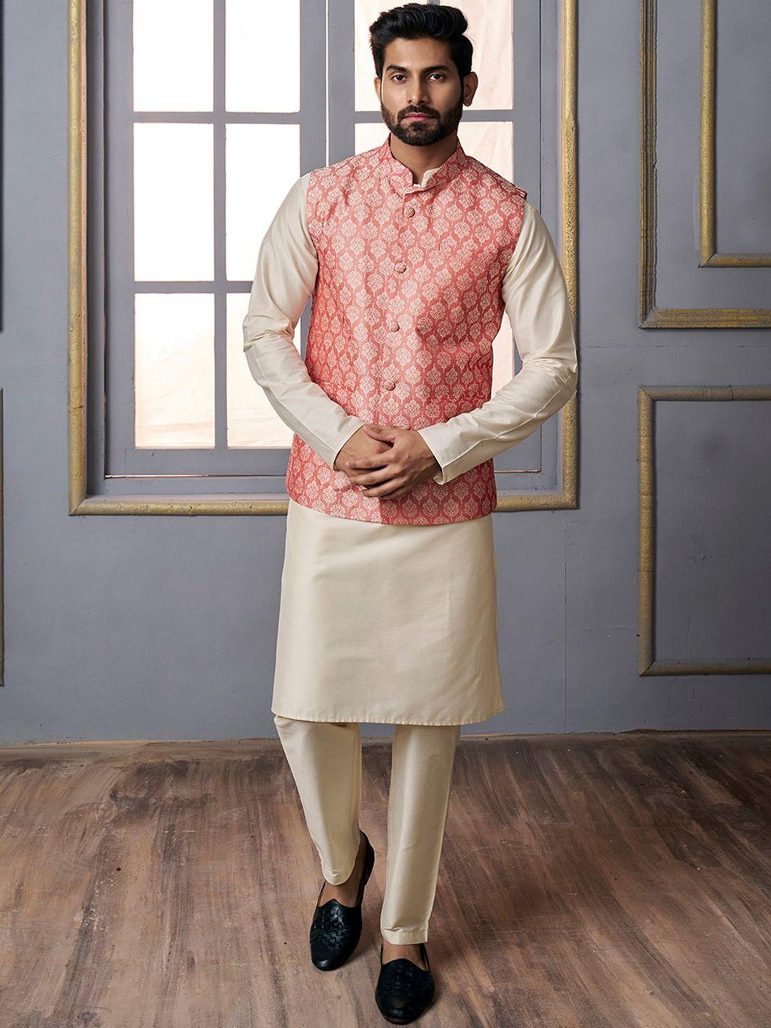 inddus mandarin collar regular kurta with trousers with nehru jacket