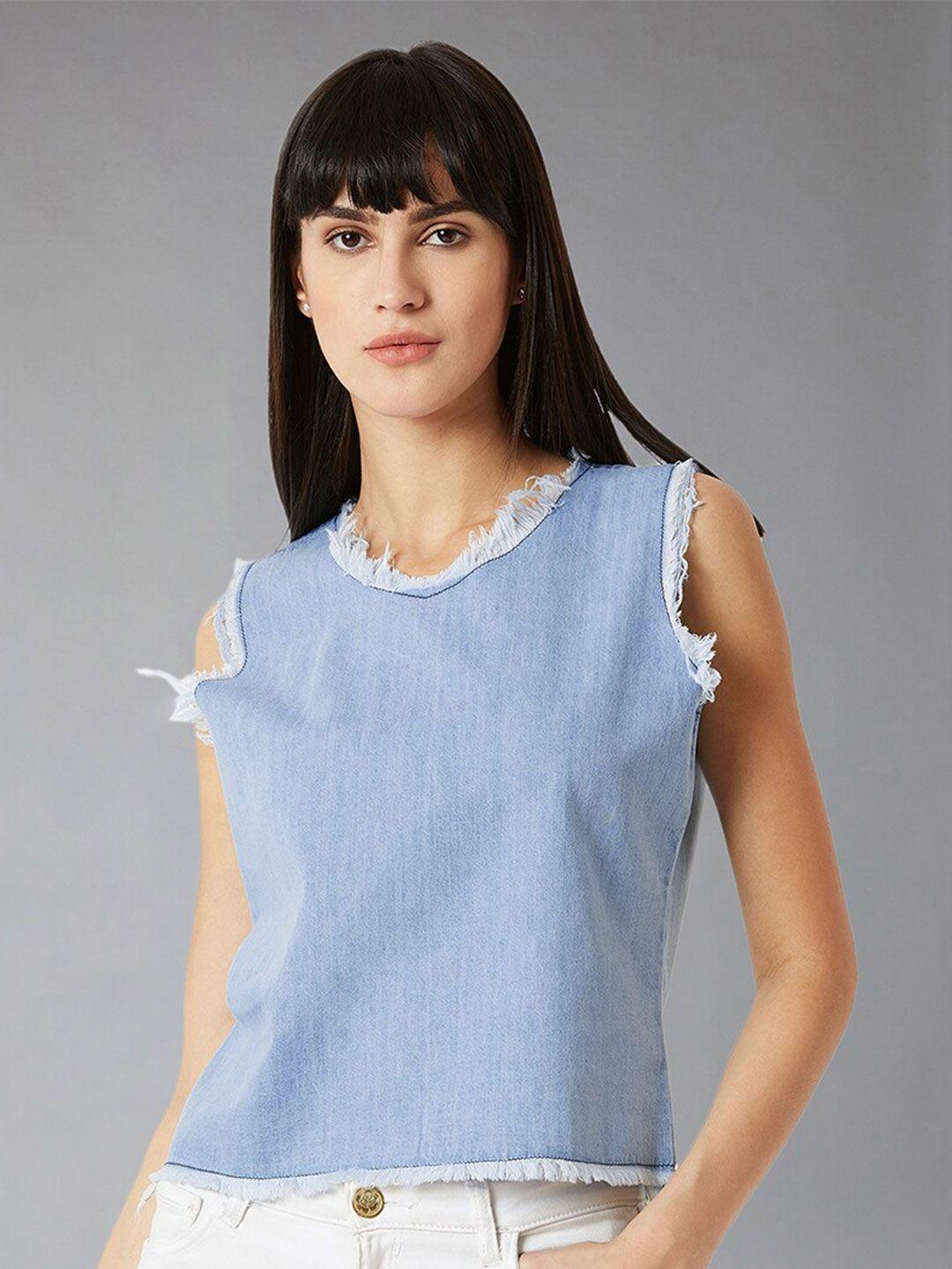 dolce crudo blue fringed denim top