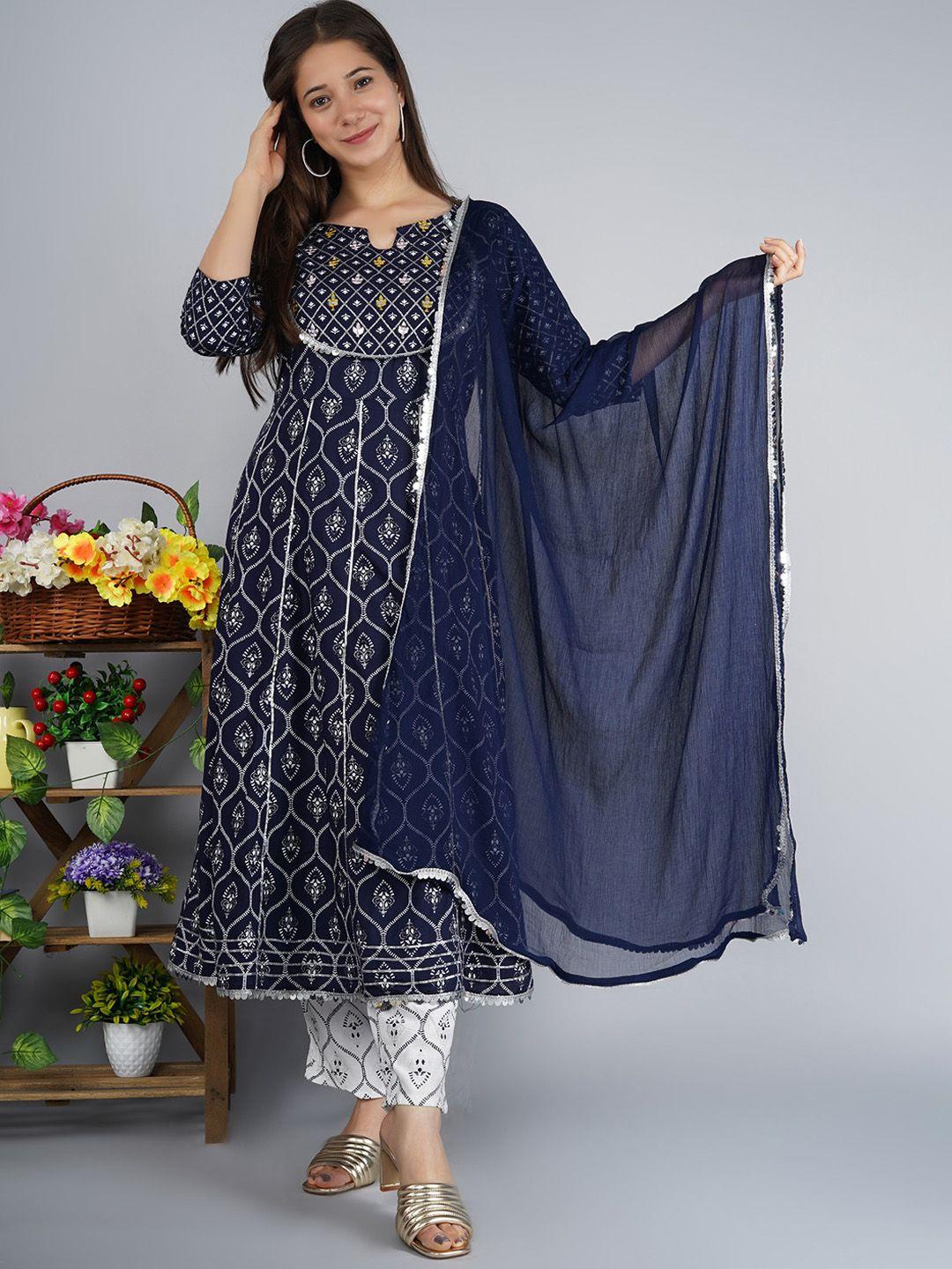 singni ethnic motifs embroidered regular kurta with trousers & dupatta