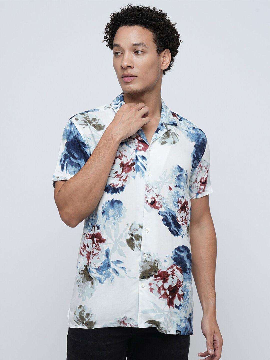 jack & jones slim fit floral printed cuban collar casual shirt