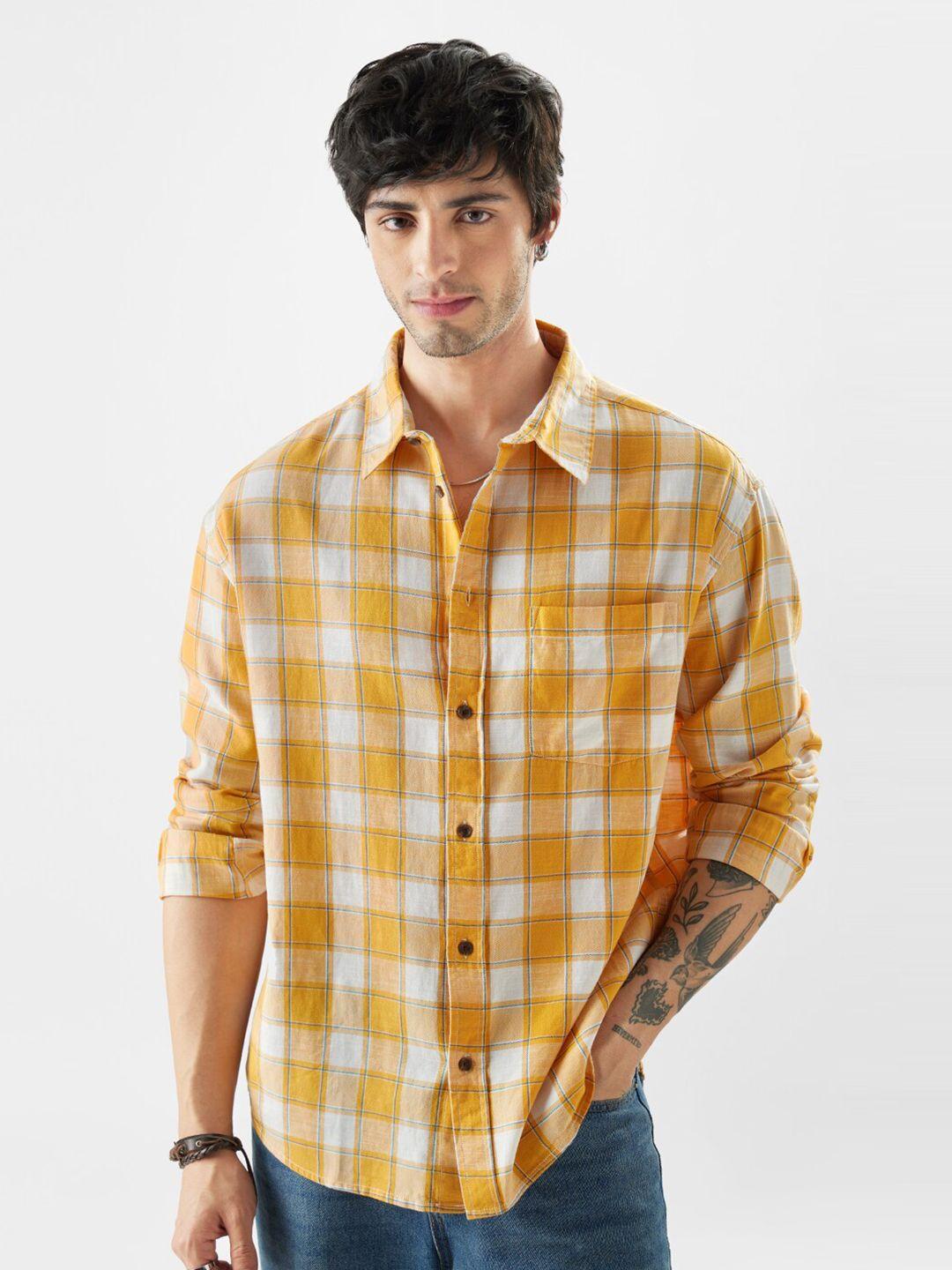 the souled store checked relaxed cotton casual shirt