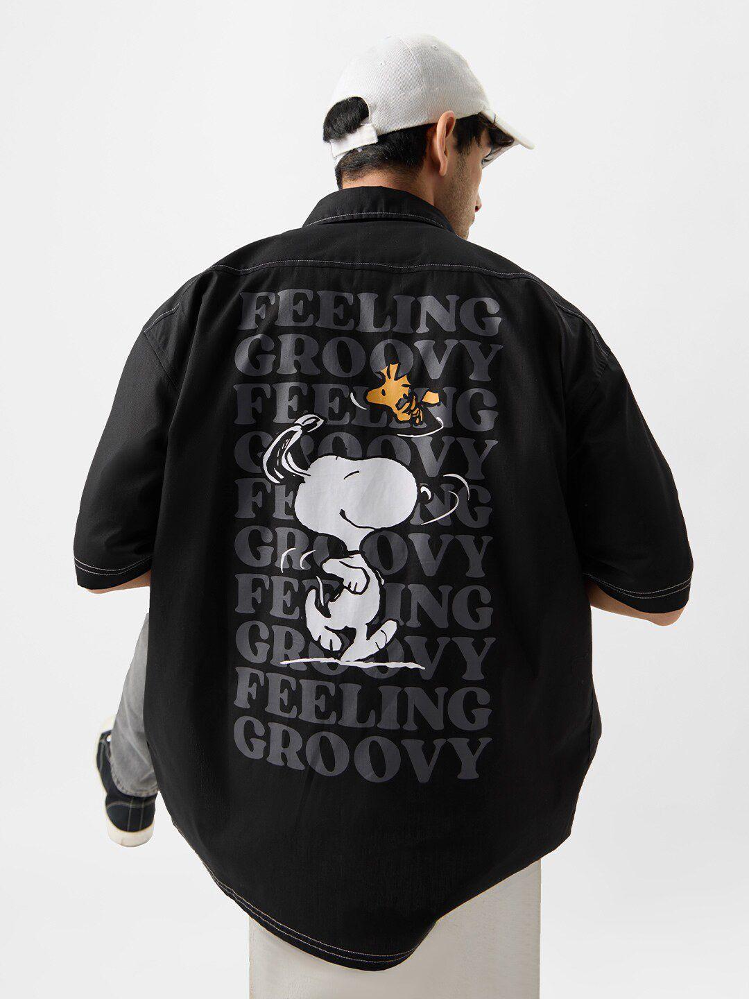 the souled store snoopy printed relaxed oversized cotton casual shirt